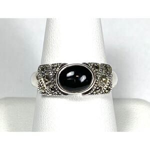 925 NF Thailand Sterling Silver Ring 8.5 Black Onyx Topaz 4.63 g